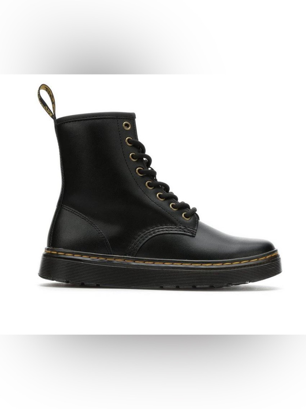 DR. MARTENS 8 Eye Zavala Leather Black Combat Laceup Moto Boots Sz L8, M7